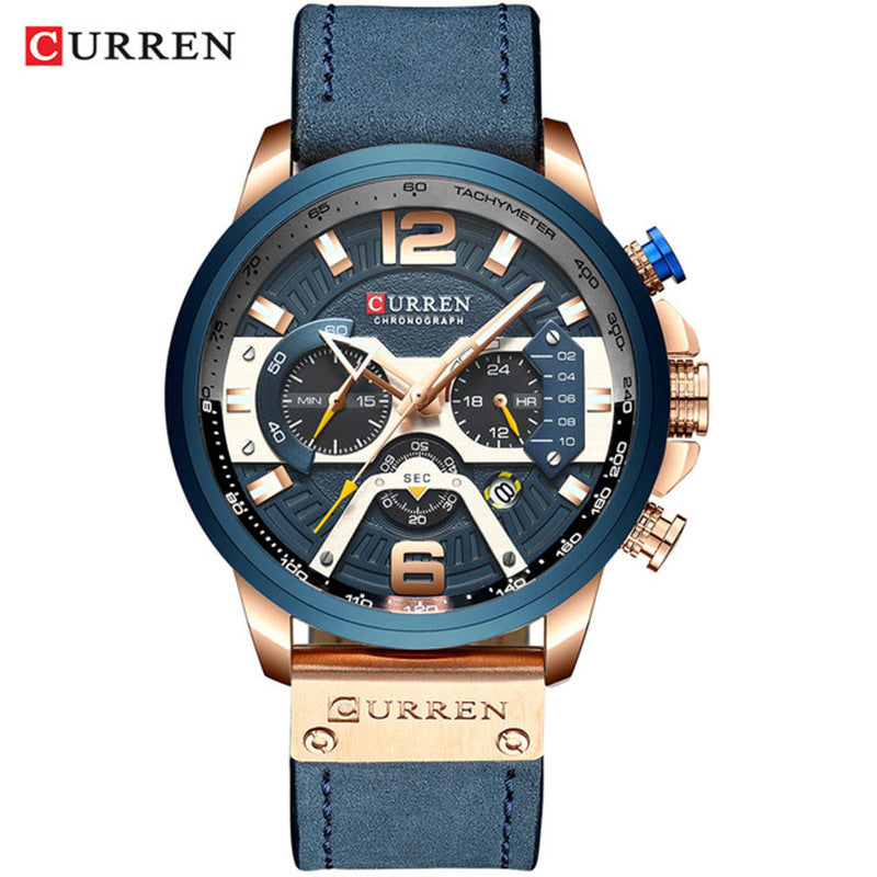 CURREN 8329 Trendy Men's Waterproof Watch Six-needle Multi-functional Fashion Large Dial Calendar Watch