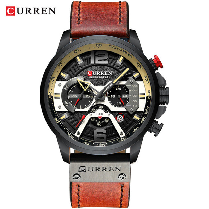 CURREN 8329 Trendy Men's Waterproof Watch Six-needle Multi-functional Fashion Large Dial Calendar Watch