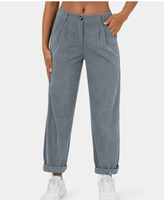 Women’s High Waist Corduroy Pants – Autumn Casual Loose Fit