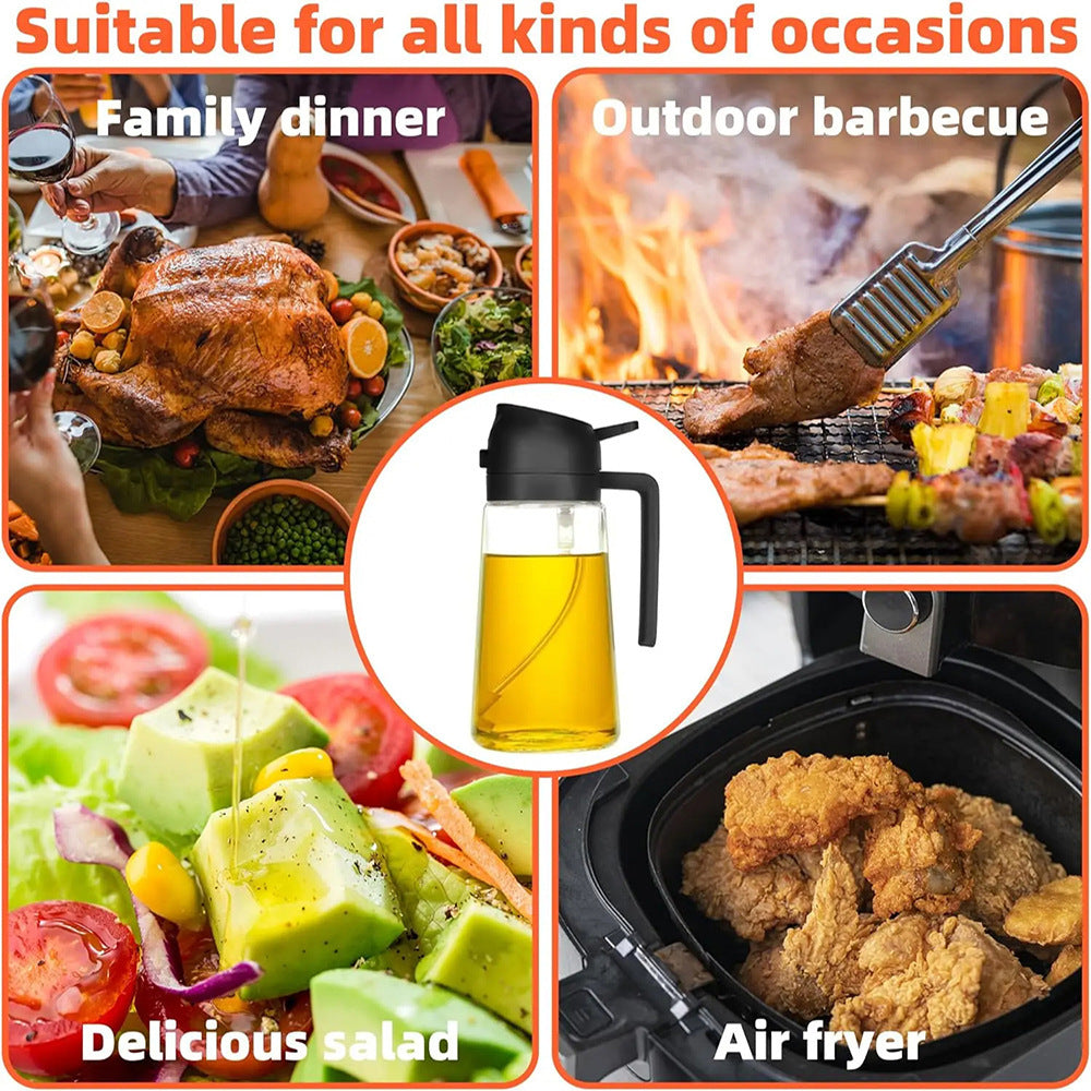 OilEase™ 2-in-1 Spray & Pour Glass Bottle – 470ml Kitchen Essential