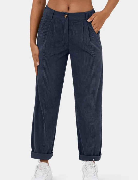 Women’s High Waist Corduroy Pants – Autumn Casual Loose Fit