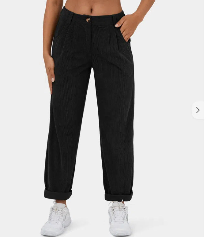 Women’s High Waist Corduroy Pants – Autumn Casual Loose Fit