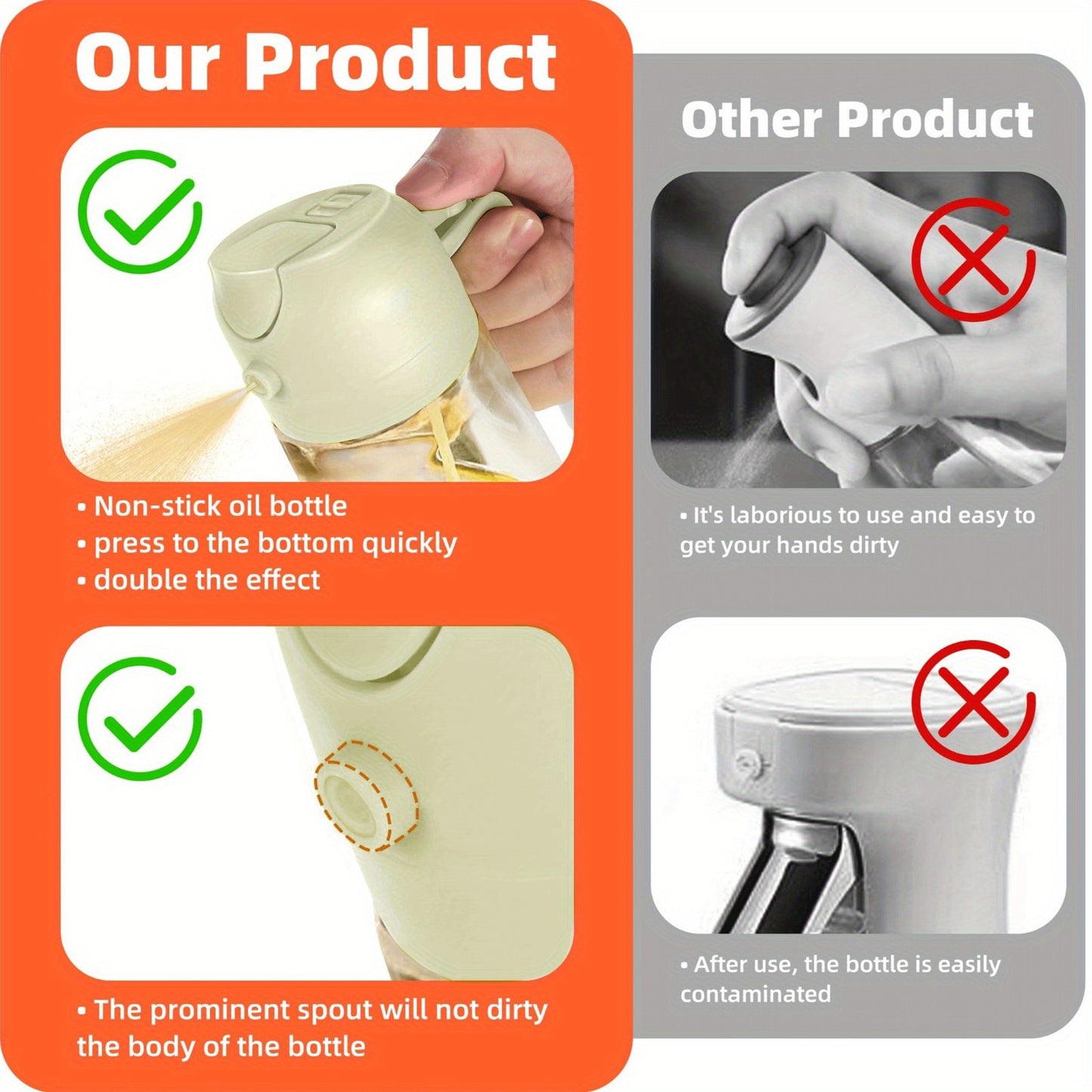 OilEase™ 2-in-1 Spray & Pour Glass Bottle – 470ml Kitchen Essential