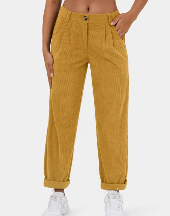 Women’s High Waist Corduroy Pants – Autumn Casual Loose Fit