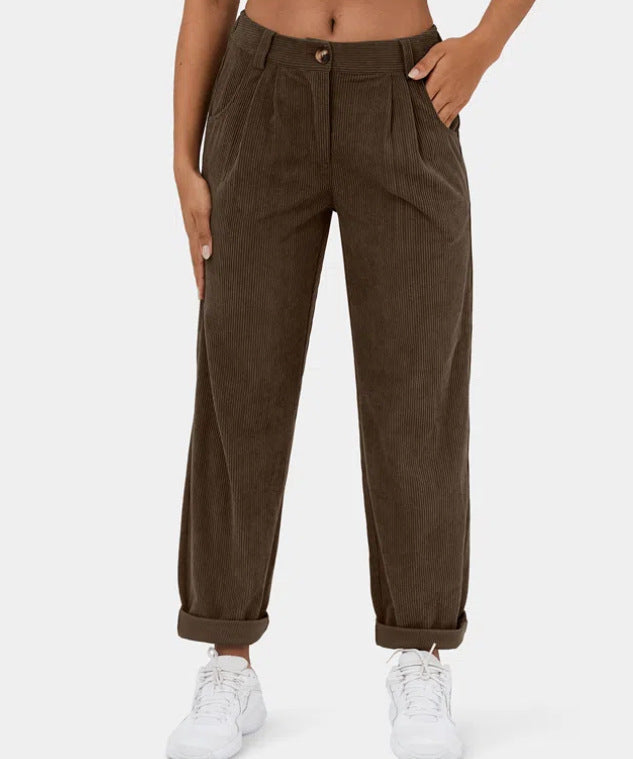 Women’s High Waist Corduroy Pants – Autumn Casual Loose Fit