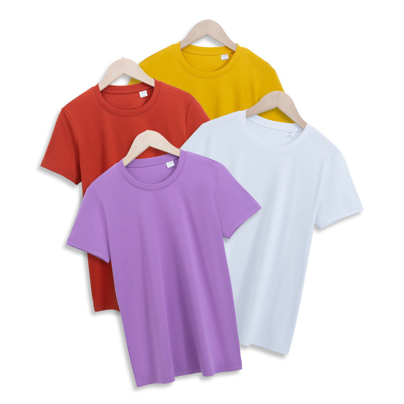 High-end 190g High-branch Double-sided Liquid Ammonia Mercerized Cotton T-shirt Women's Summer Short-sleeved Cotton Versatile White Round Neck T-shirt