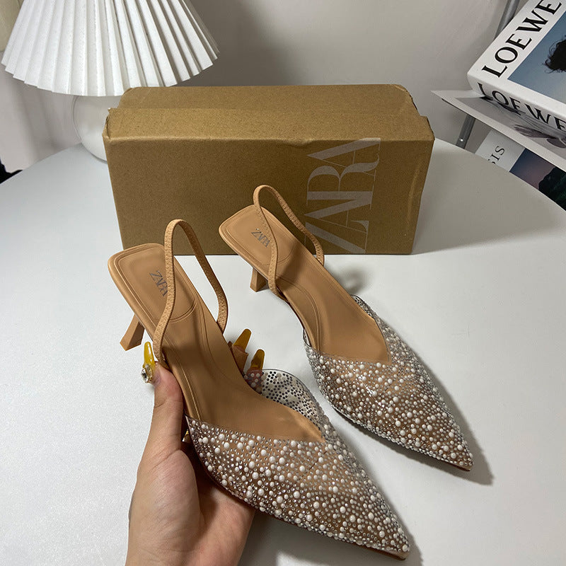 Spring New Style Transparent PVC Pearl Rhinestone Hot High Heels Fairy Style Pointed Toe Stiletto Heels For Women