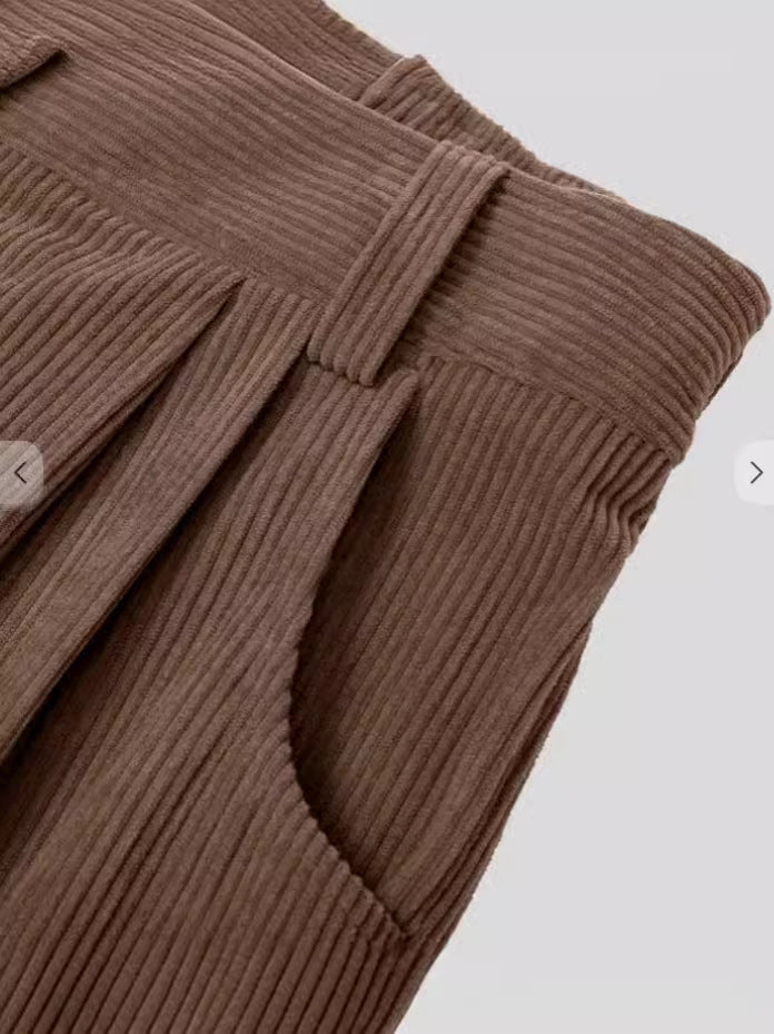 2024 Amazon Autumn New Women's High Waist Casual Pants European And American Solid Color Corduroy Loose Straight Pants Women