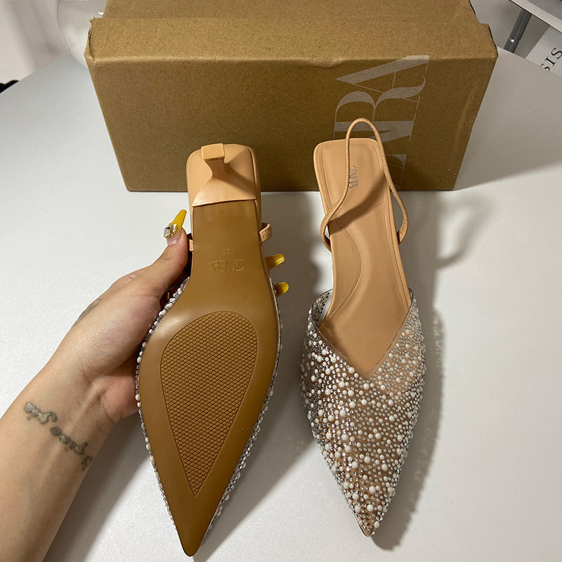 Spring New Style Transparent PVC Pearl Rhinestone Hot High Heels Fairy Style Pointed Toe Stiletto Heels For Women