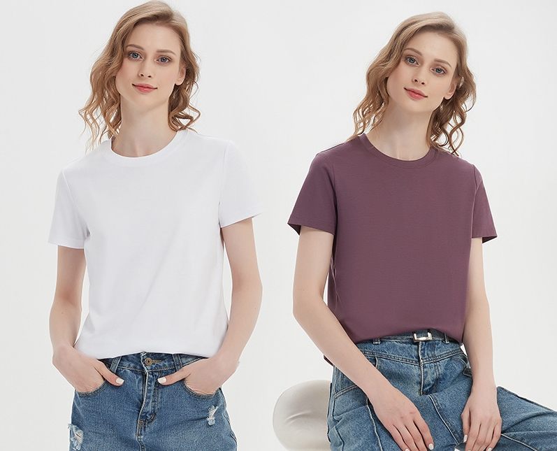 High-end 190g High-branch Double-sided Liquid Ammonia Mercerized Cotton T-shirt Women's Summer Short-sleeved Cotton Versatile White Round Neck T-shirt