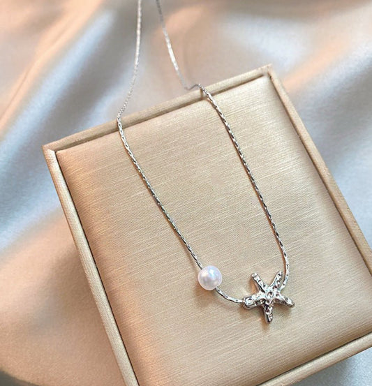 Starfish Pearl Charm Necklace