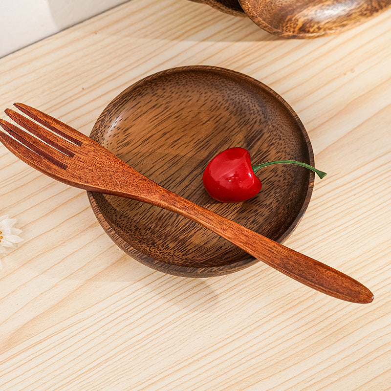 Japanese Style Solid Wood Round Flat Plate Jujube Wood Natural Color Fruit Plate Japanese Tableware