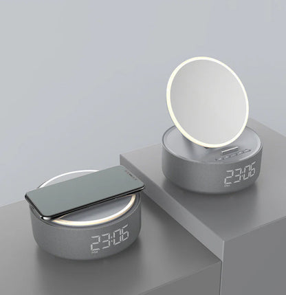 Smart Mirror Clock: Wireless Charger, Bluetooth Speaker & Night Light