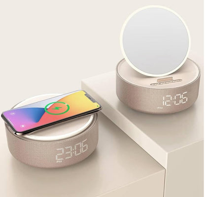 Smart Mirror Clock: Wireless Charger, Bluetooth Speaker & Night Light