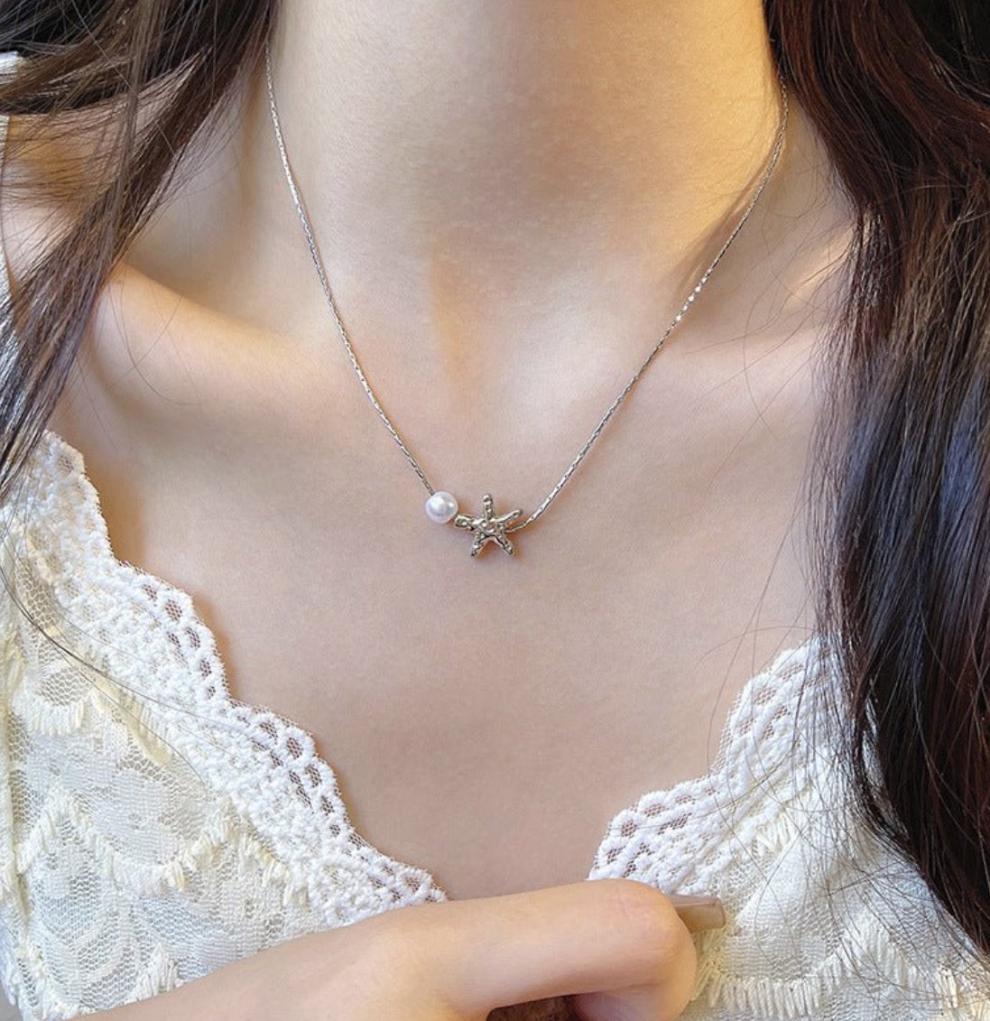 Starfish Pearl Charm Necklace