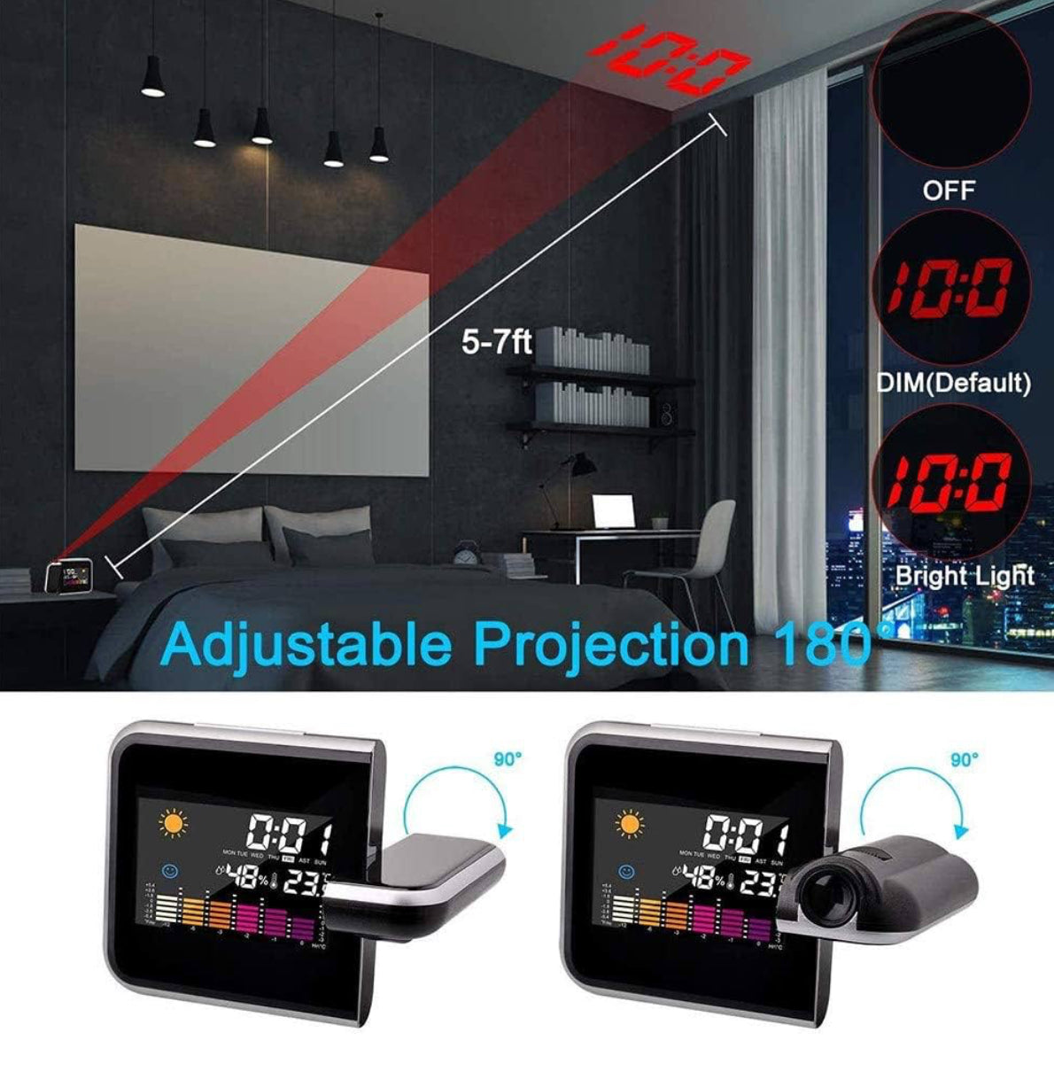 LED Projection Alarm Clock with Weather Station & Wireless Sensor