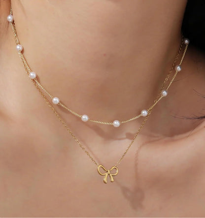 Minimalist Pearl Bow Necklace for Women