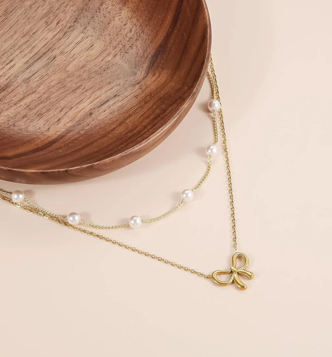 Minimalist Pearl Bow Necklace for Women