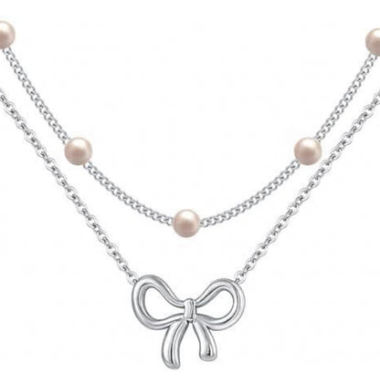 Minimalist Pearl Bow Necklace for Women