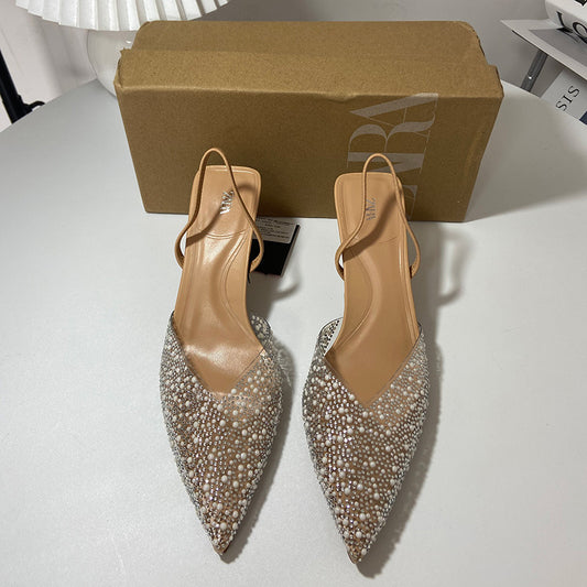 Spring New Style Transparent PVC Pearl Rhinestone Hot High Heels Fairy Style Pointed Toe Stiletto Heels For Women