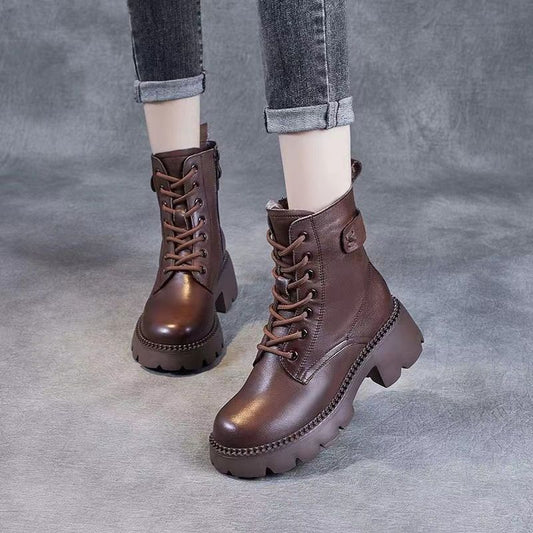 Soft Leather Martin Boots Women&#039;s Lightweight Soft Bottom 2023 New Retro Fried Street Ankle Boots Thick Bottom Height Increasing Boots